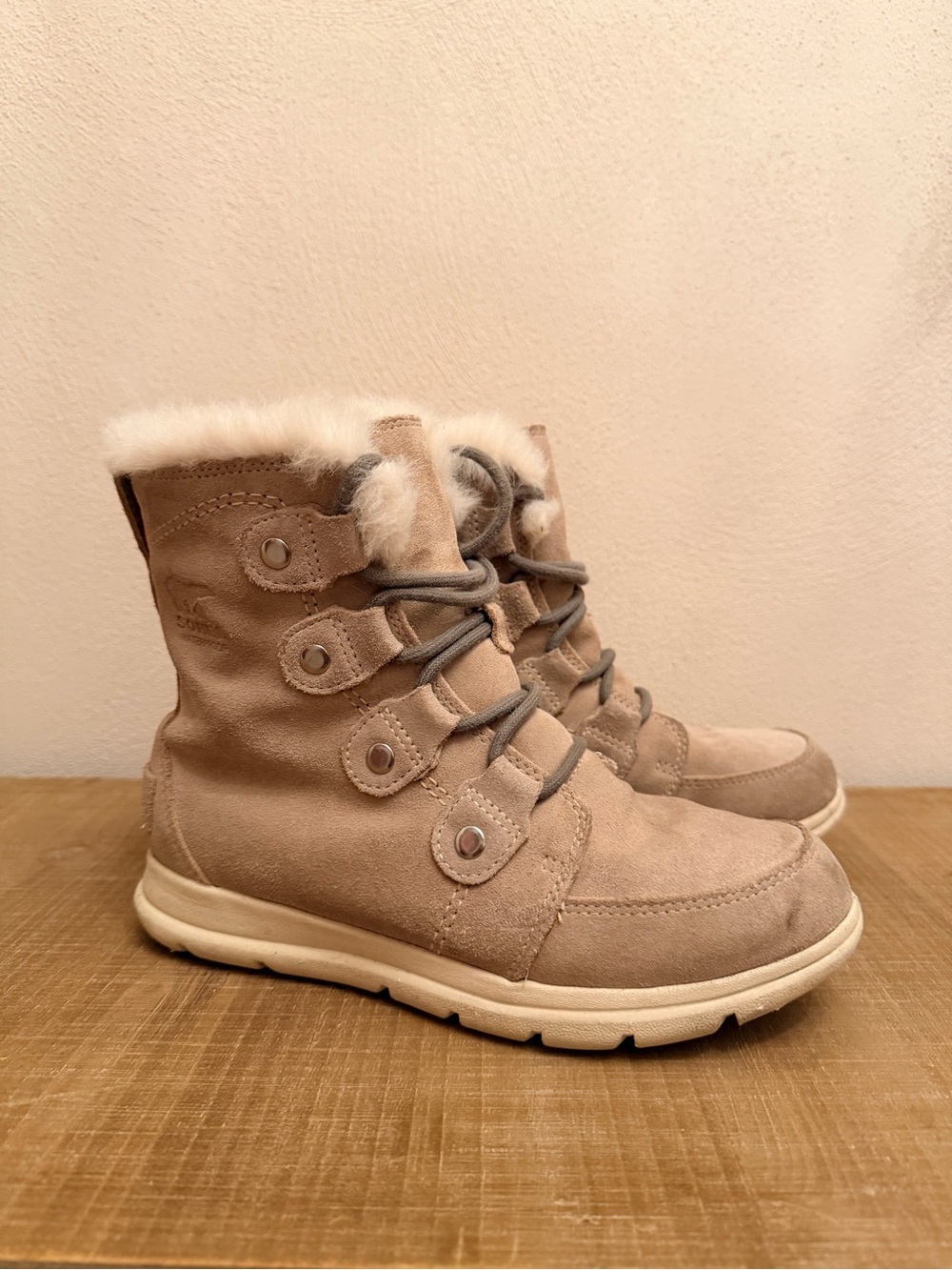 Sorel Women's Taupe Suede Faux-Fur Lace-Up Winter Boots